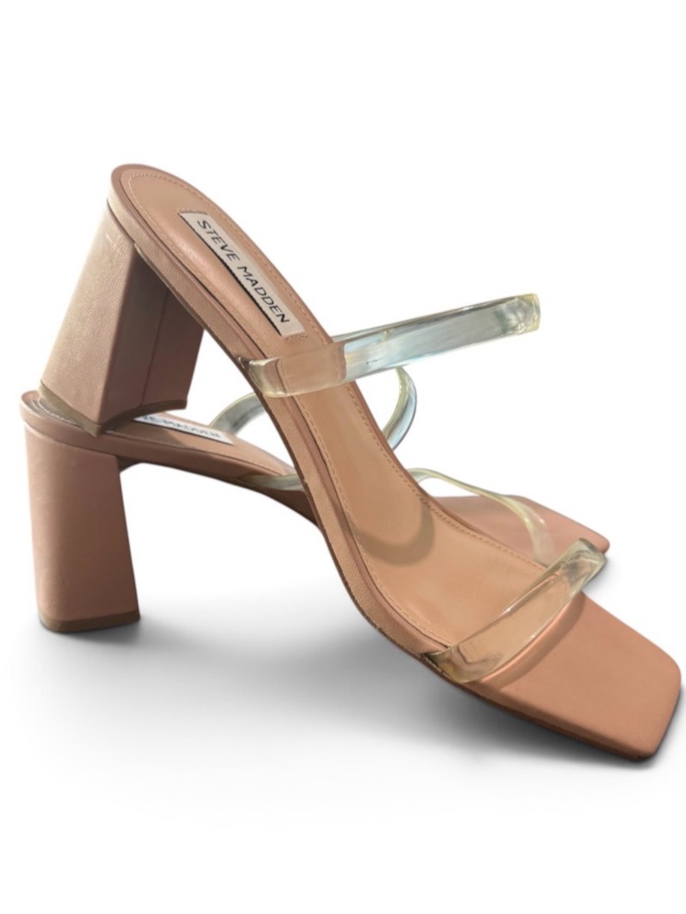 Steve Madden Lilah Clear Tan Block Heel Sandals Size 9.5